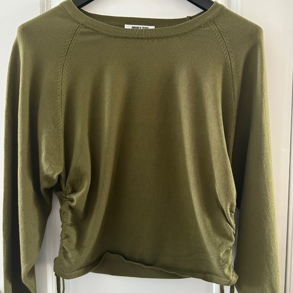 Double Zero Womens Olive Long Sleeve Drawstring Top Size L - Picture 6 of 7